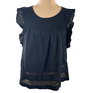 New Old Navy Women's Ruffle Top Blouse Round Neck Cutout Black Size S Small